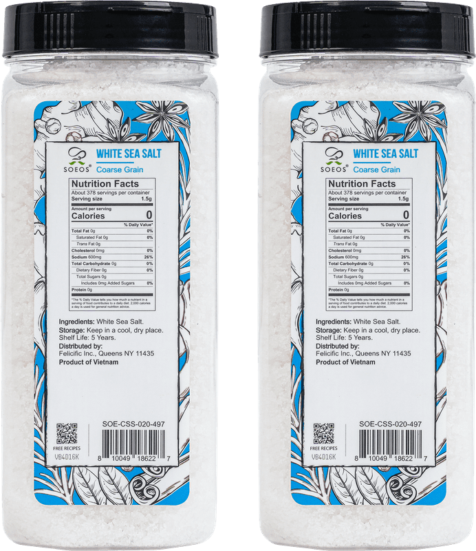 Soeos White Sea Salt, Coarse Grain, 20 oz (1.25 lbs), 2 Pack, Total Weight of 40 oz (2.50 lbs)