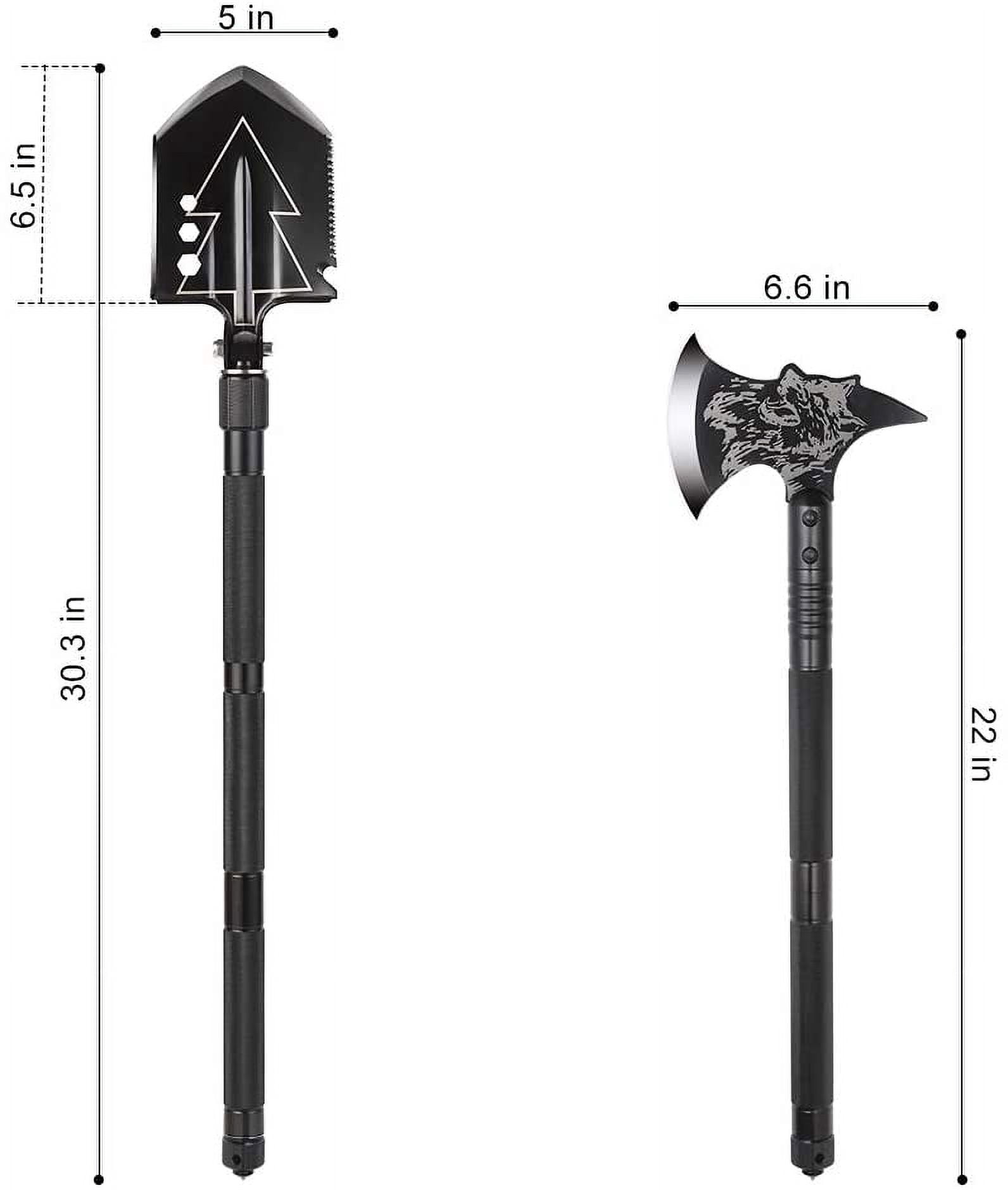 LIANTRAL Camping Shovel Axe Set- Folding Portable Multi Tool Survival Kits with Tactical Waist Pack, Camping Axe Military Shovel Black