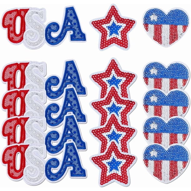 15 parches de lentejuelas de EE. UU. de 3 estilos, con diseño patriótico de estrellas, para planchar, en rojo, blanco y azul, apliques decorativos de moda DIY.