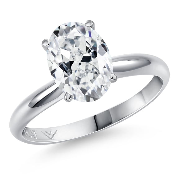 Gem Stone King PLAT-900 Platinum White Zirconia Engagement Ring for Women | 2.00 Cttw | Oval 9X7MM | Gemstone Birthstone | Size 6