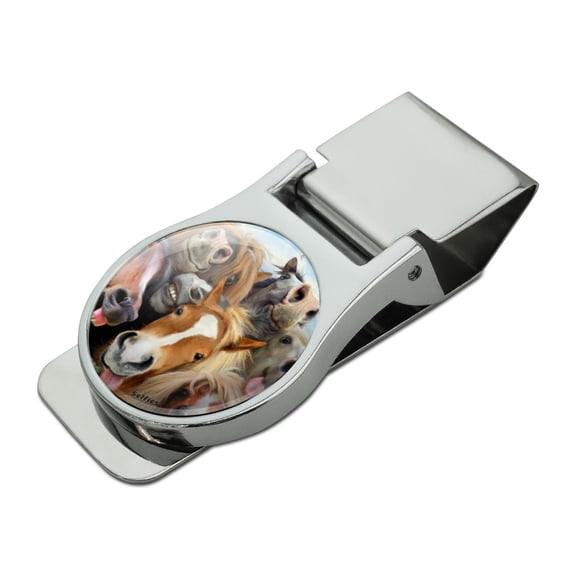 Horses Selfie Satin Chrome Plated Metal Money Clip