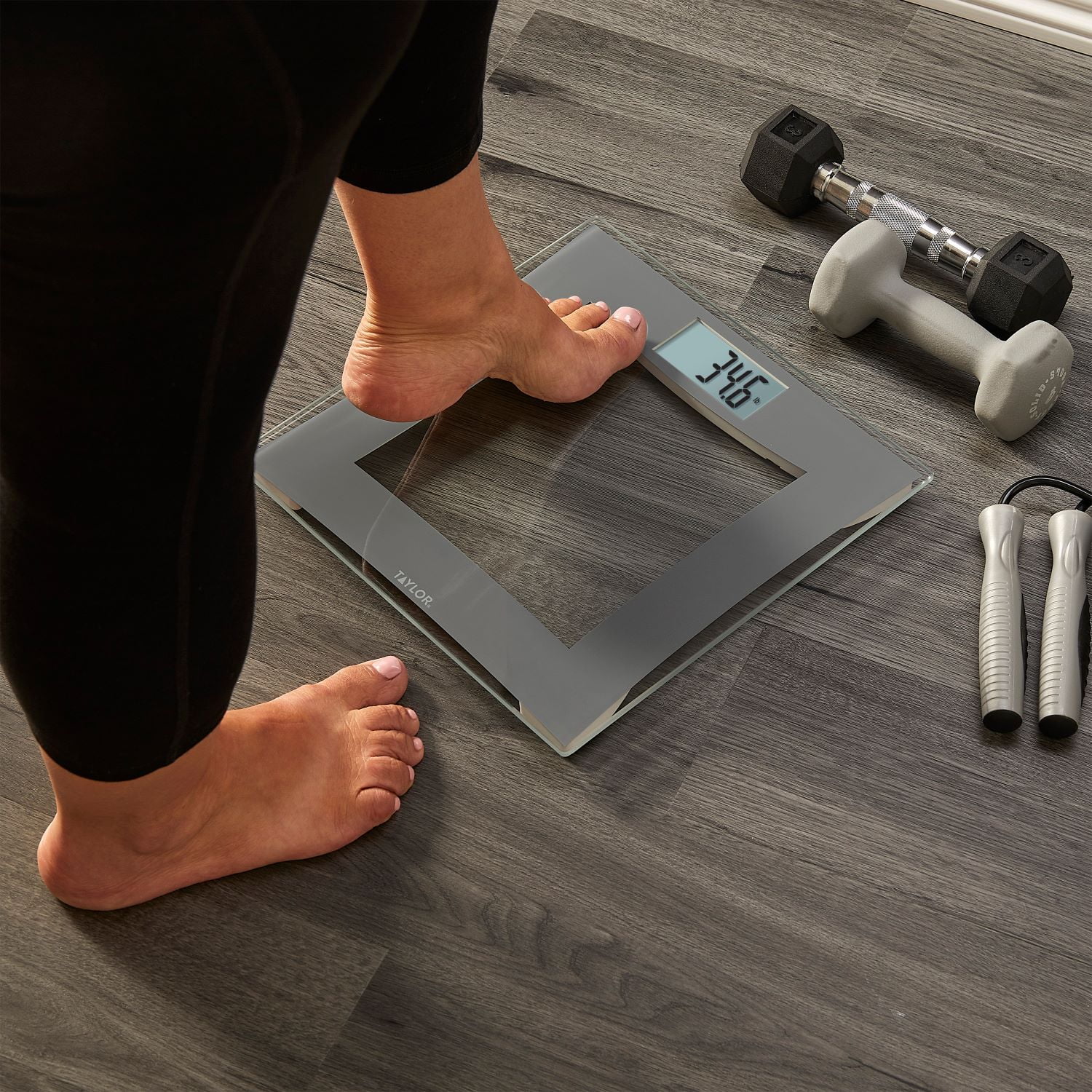 Taylor 11.8-inch x 11.8-inch Tempered Glass Digital Body Weight Scale, Gray