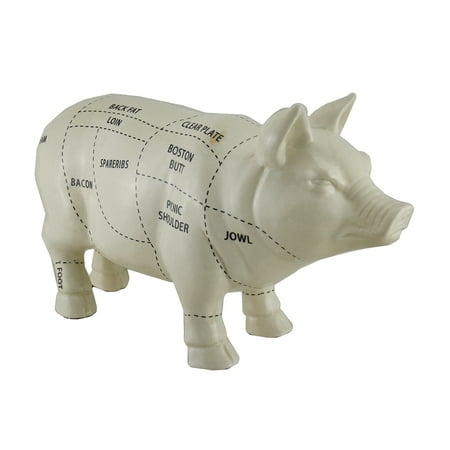 - White Ceramic Butcher Chart Pig Statue 16 in.