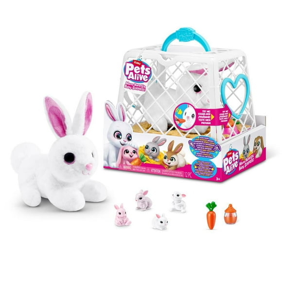 Pets Alive Mama Bunny & Baby Surprise by ZURU, Electronic Robotic Realistic Soft Bunny Plush Animal Surprise Toy for Kids.