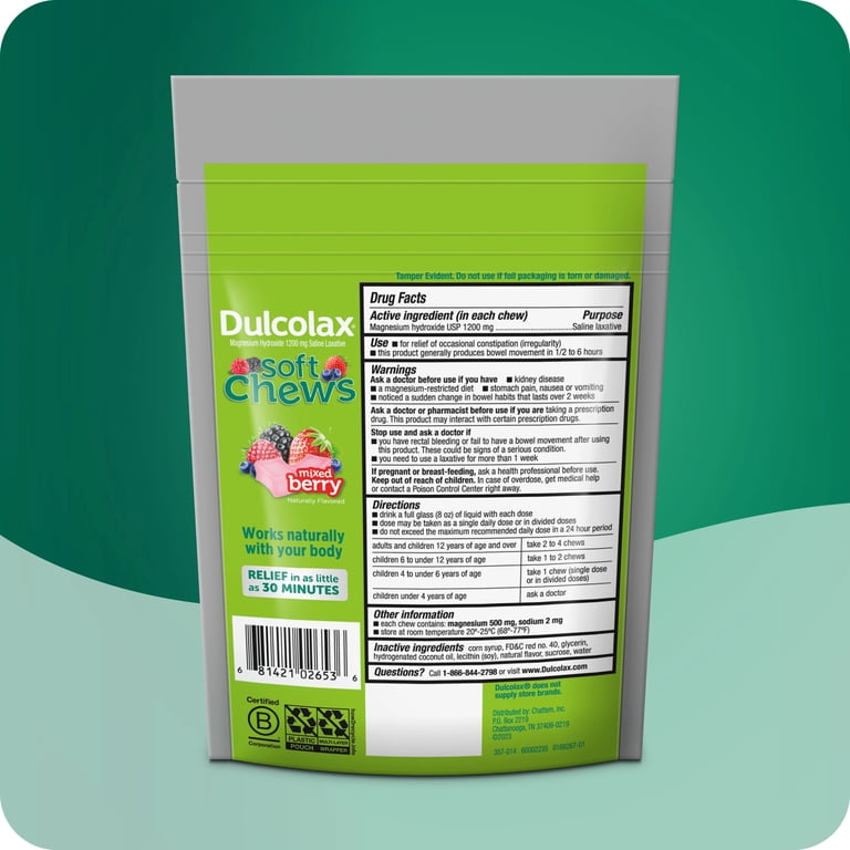 3 pack) Dulcolax Soft Chews Saline Laxative Mixed Berry (30ct