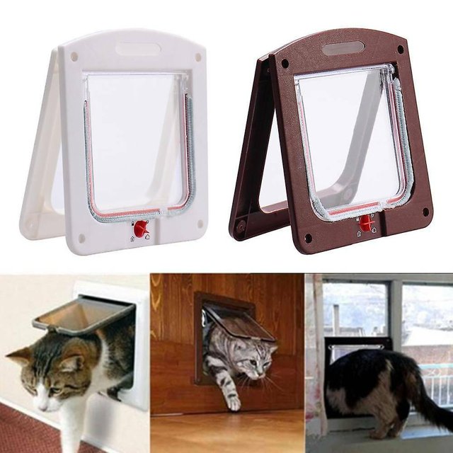 Puerta Para Mascotas De 4 Vías Con Cierre Magnético Para Puerta De Gato Para Perros Medianos Blanco Café Fr ENF