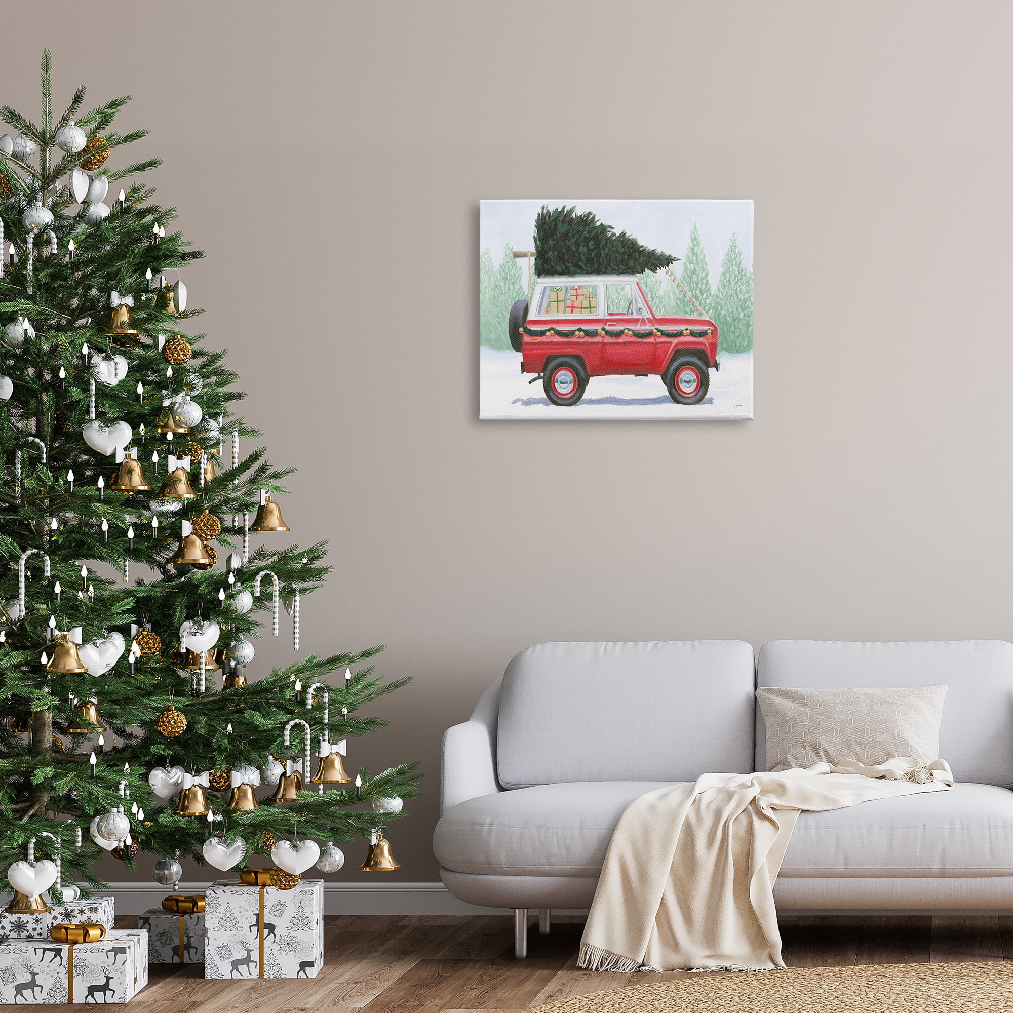 Stupell Indtries Red Utility Truck Winter Christmas Tree Snowy Forest,30 x 24,Design by James Wiens
