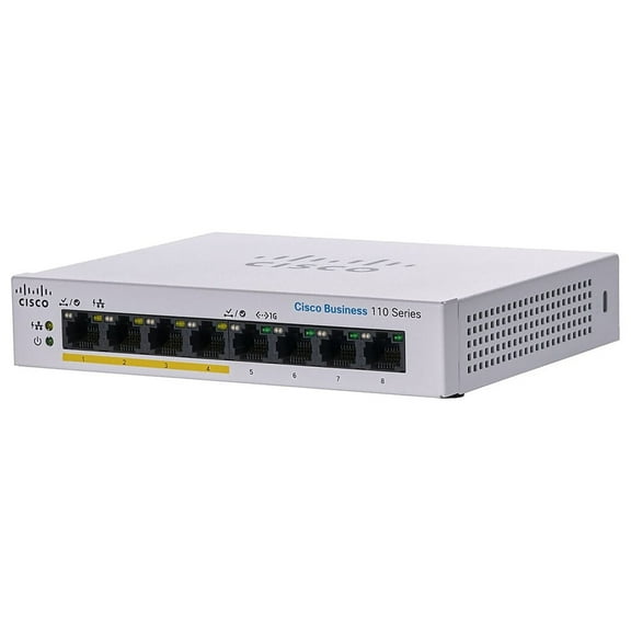 Cisco 110 CBS110-8PP-D Ethernet Switch - 8 Ports - 2 Layer Supported - 32 W PoE Budget - Twisted Pair - PoE Ports - Desktop, Wall Mountable, Rack-mountable - Lifetime Limited Warranty