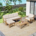 thumbnail image 3 of Harper & Bright Designs 6 Piece Outdoor Sectional Sofa Set, Acacia Wood Frame Patio Sectional Sofa Set with Coffee Table and Removable Cushion & Multi-Functional Ottoman for Garden Backyard, Beige, 3 of 14