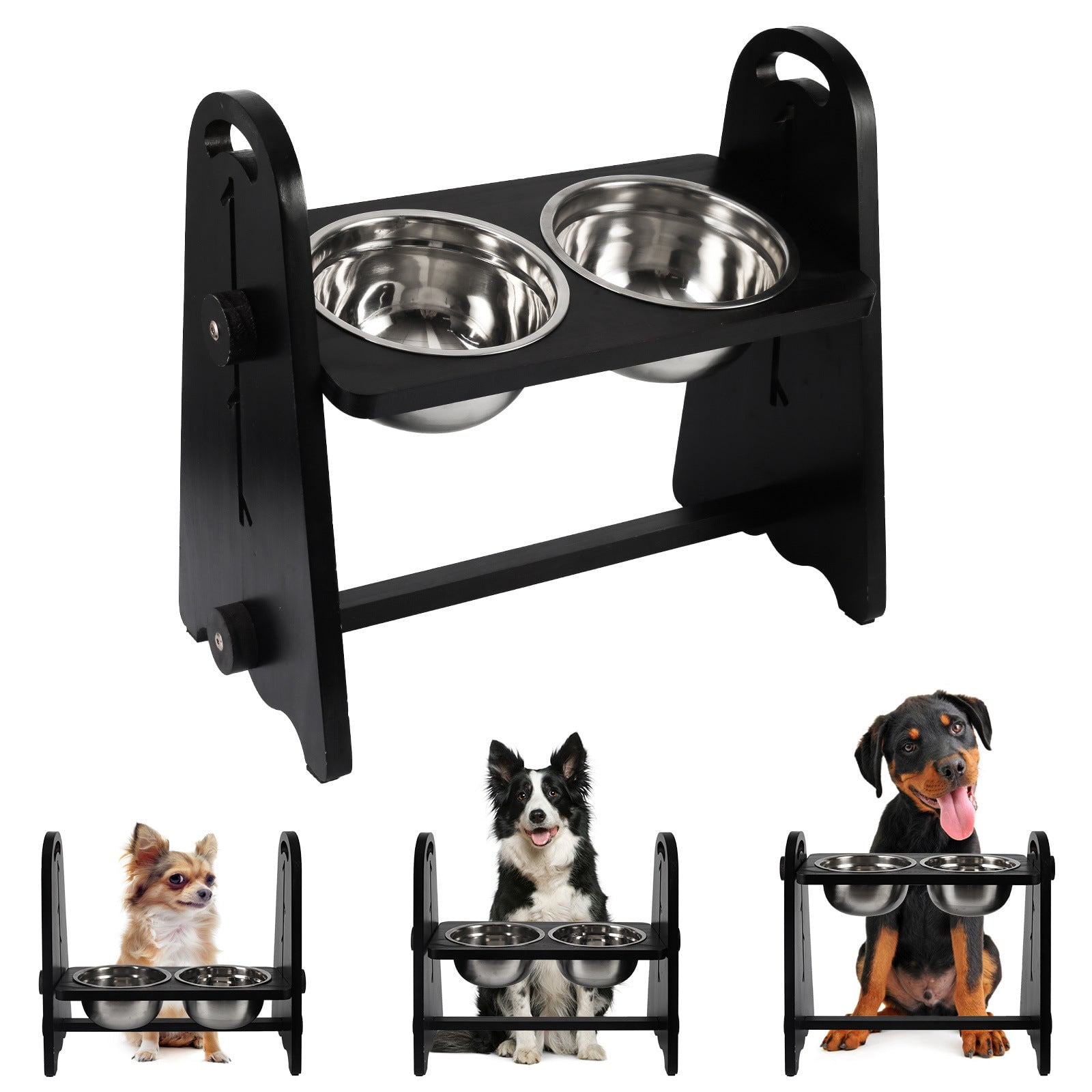 HTB Elevated Dog Bowls,Adjustable Dog Bowl Stand Adjusts to 2  Heights,7.5'',11.8'',Raised Dog Food and Water Bowls for Medium and Large  Dogs