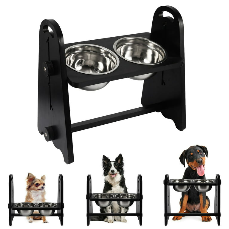 Elevated Dog Bowls for Medium Large Sized Dogs, Adjustable Heights Raised Dog Feeder Bowl with Stand for Food & Water, Black