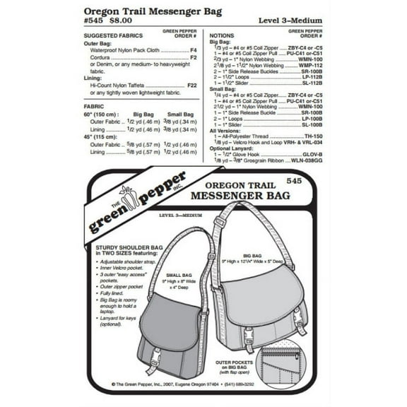Oregon Trail Messenger Bag Pack Purse Shoulder Bags #545 Sewing Pattern (Pattern Only)