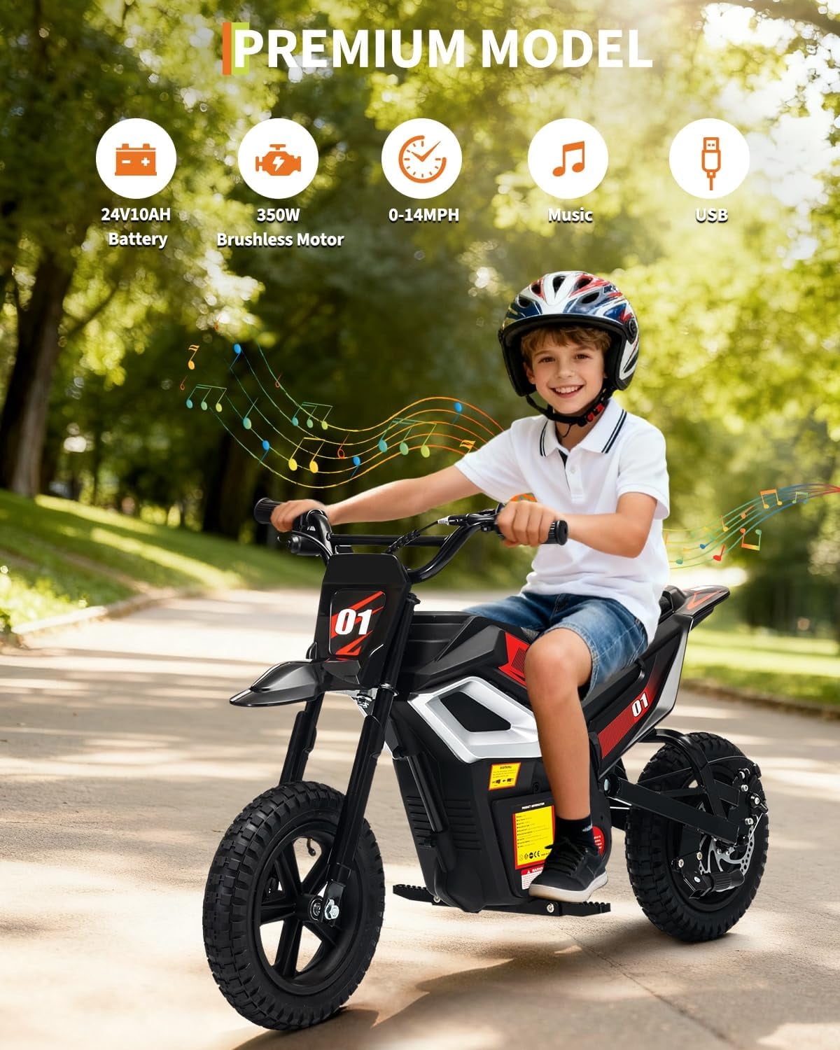 Rugerasy 24V Electric Dirt Bike,Ride on Motorcycle with Rear Wheel Suspension,12 Miles Range,Twist Grip Throttle,Rubber Tire,Birthday & Xmas Gifts,Black