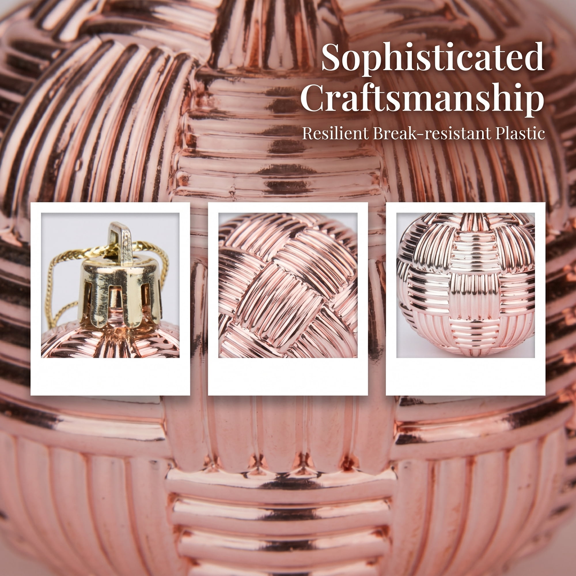 Unique Bargains 6Pcs Woven Texture Balls Mini Decorative Spheres Orbs Rose Gold 1.6"