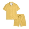 thumbnail image 3 of CONZONE Mens 2 Peice Beach Outfits Solid Color Short Sleeve Buttons Up Shirts Shorts Sets Breathable Summer Tracksuits, 3 of 7