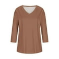 thumbnail image 5 of Aboser 3/4 Sleeve Tops for Women Dressy V Neck Shirts Loose Fitted Casual T-shirt Solid Color Fall Clothes Comfy Soft Basic Tees Womens Blouses, 5 of 5