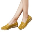 thumbnail image 2 of hopeusnice Women's Faux Leather Loafers Comfortable Slip On Breathable Wedges Shoes Perforated Flats Casual Walking Flats Soft Sole Shoes Yellow 39, 2 of 8