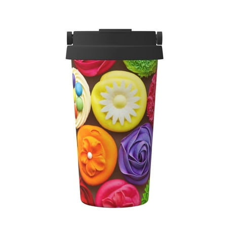 

KLL Brightly Colored Cupcakes Pattern Stainless Steel Vacuum Insulated Tumbler - Carry Insulated Coffee Mug - Reusable Insulated Cold Brew Iced Coffee Cup Thermos
