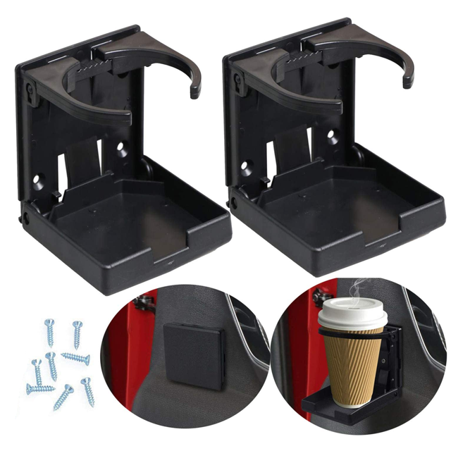 Paquete de 2 portavasos plegables ajustables con tornillos y cinta adhesiva, portavasos plegable para coche, camión, cabina. (Negro) JM