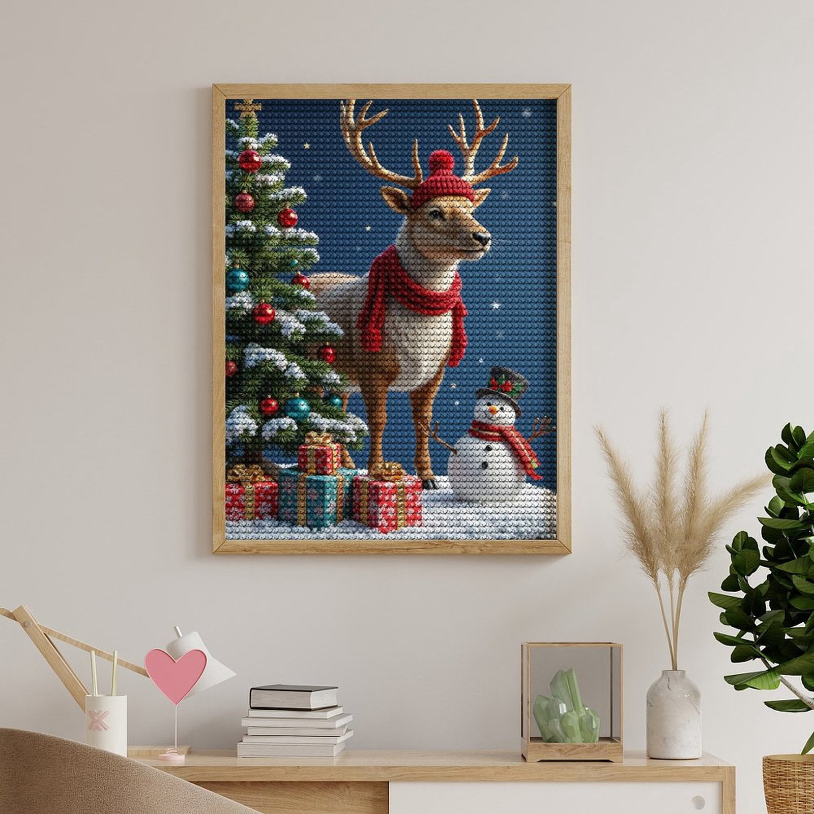Diamond Art Kits for Adults, Reindeer Snowman Christmas Tree Scene 5D Diamond Painting Kits for Adults Beginners, DIY Full Drill Diamond Painting, Gem Art and Crafts 12x16