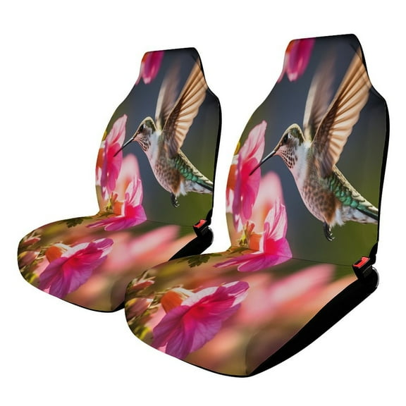Flower Hummingbird Car Seat Covers Front Seat Protector Cover Mat Full Set of 2pc Universal Bucket Seat Cover for Car SUV Automotive