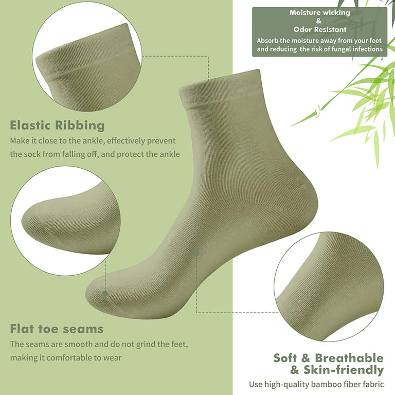 SERISIMPLE Women Thin Ankle Socks Bamboo Crew Lightweight Soft Breathable  Socks 5 Pairs (Green, Small)