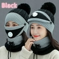 thumbnail image 2 of Viworld 3Pcs/Set Women Winter Knitted Hat with Scarf and Mask Cover Set Pompom Beanie Warm Scarf Anti Haze Full Face Cover Black, 2 of 7