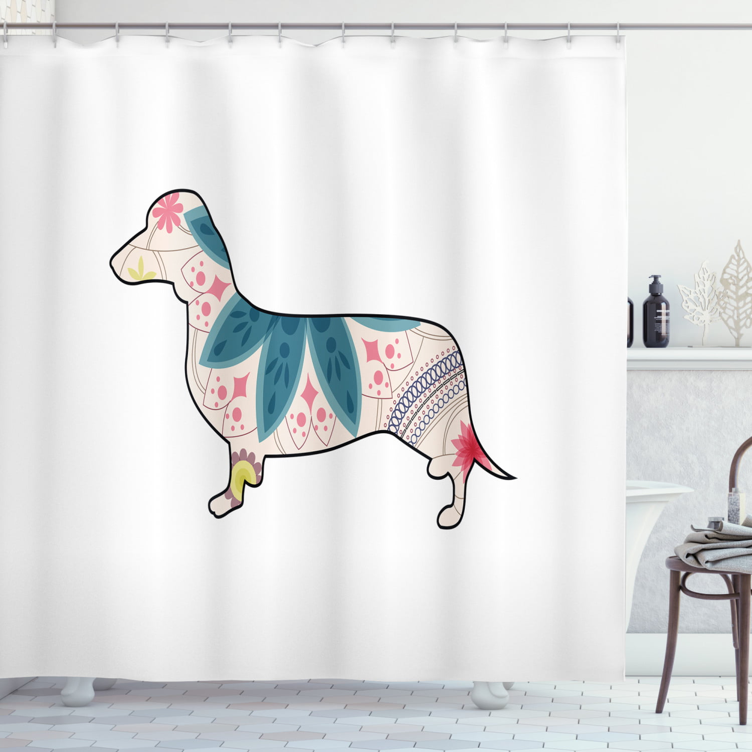 Dog Shower Curtain Animal Shower Curtain Dachshund Dog Waterproof Shower Curtain Bathroom Decor Fabric Dog Polyester