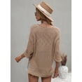 thumbnail image 3 of Round Neck Drop Shoulder 3/6 Length Sleeve Knit Sweater for Women, 3 of 3