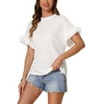 thumbnail image 4 of INSPIRE CHIC Women's Waffle Knit Crew Neck Ruffle Sleeves Casual Blouses XS White, 4 of 5