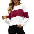 thumbnail image 6 of Josdec Women's Two Tone Color Block Crew Neck Sweatshirt, Drop Shoulder Long Sleeve Loose Pullover, All Season Daily Casual Loungewear Tops, 6 of 9