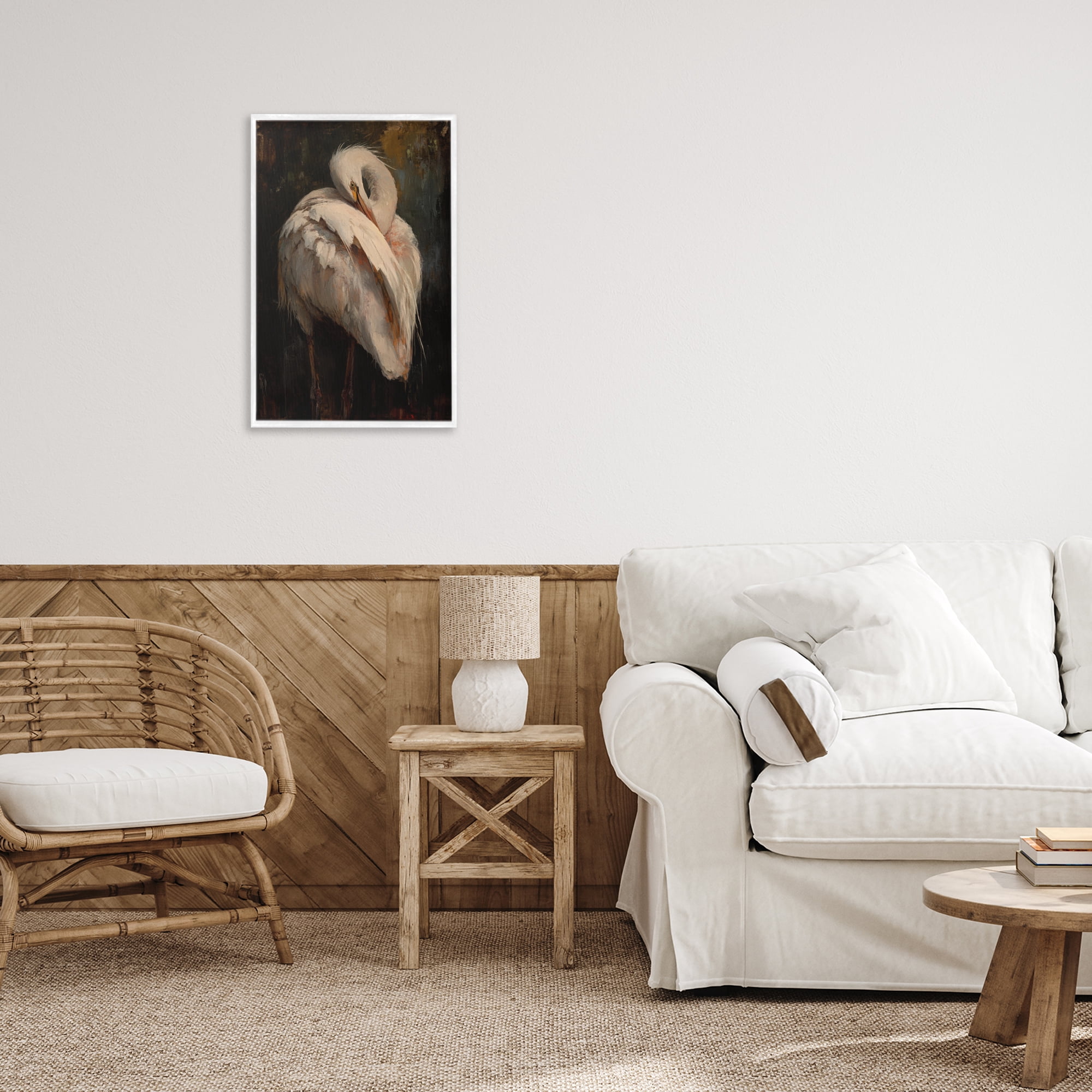 Stupell Industries Sleeping Egret in Golden Light White Framed Giclee Art, design by Petal Prints Design