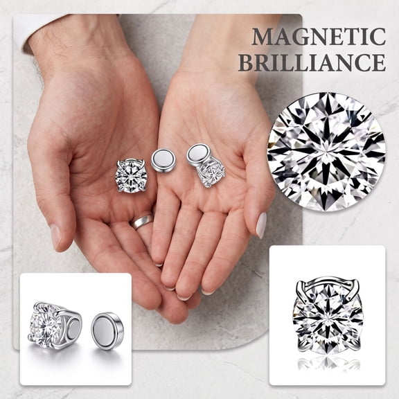 Men Women Stainless Steel Magnetic Stud Earrings Non-Piercing Clip on Silver