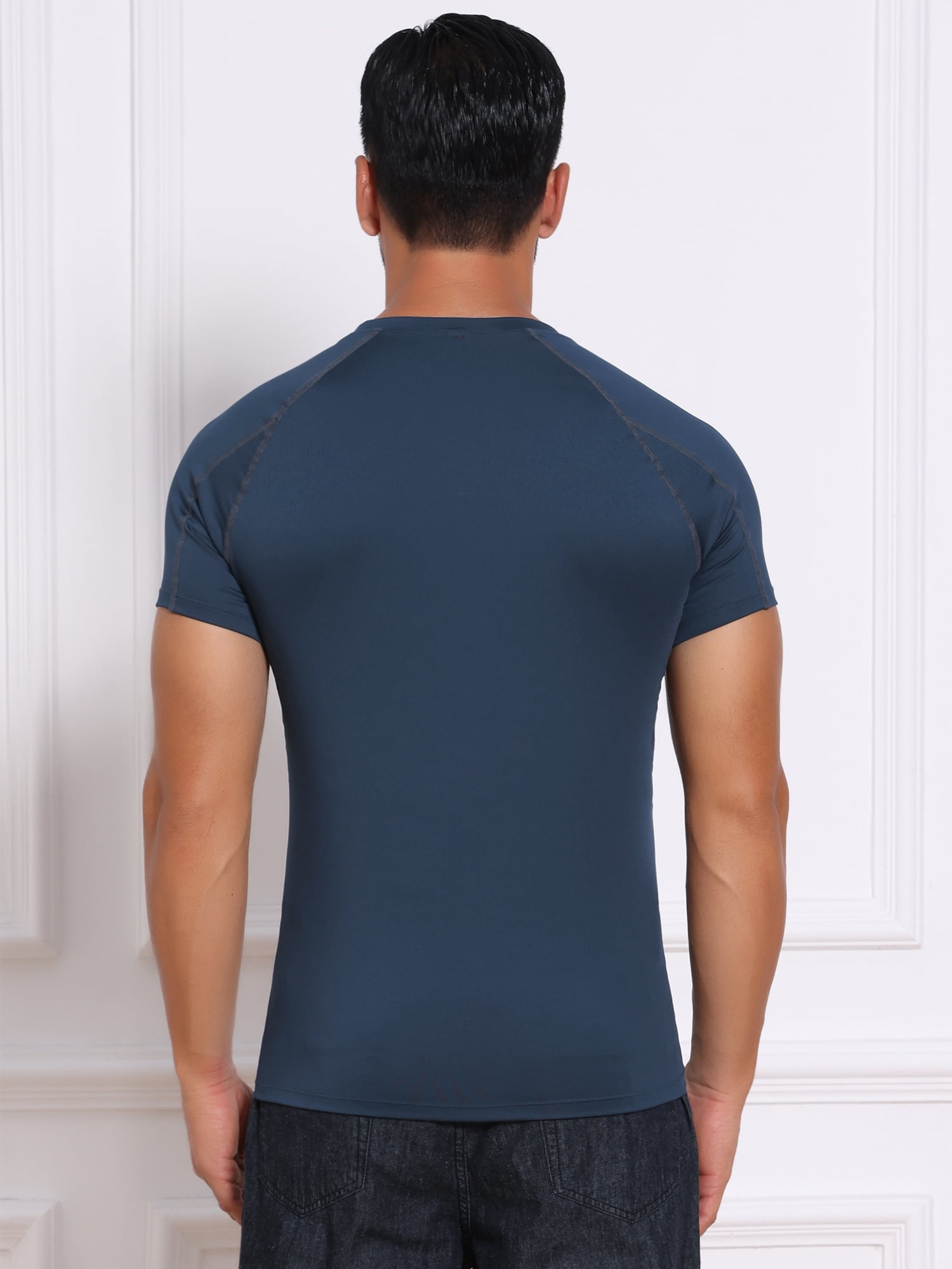 DARING DIVA Men's Workout Stretch Crew Neck Short Sleeve T-Shirt M Dark Blue