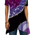 thumbnail image 4 of DYMADE Women Round Neck Printing Irregular Hem Short Sleeve Tunic T-Shirt Top, 4 of 4