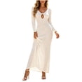 thumbnail image 2 of qafoshin Plus Size Womens Vacation Dresses Knit Hollowed Out Crew Neck Sundress Casual Long Sleeve Slim Maxi Dress Sizes L-5XL, 2 of 6
