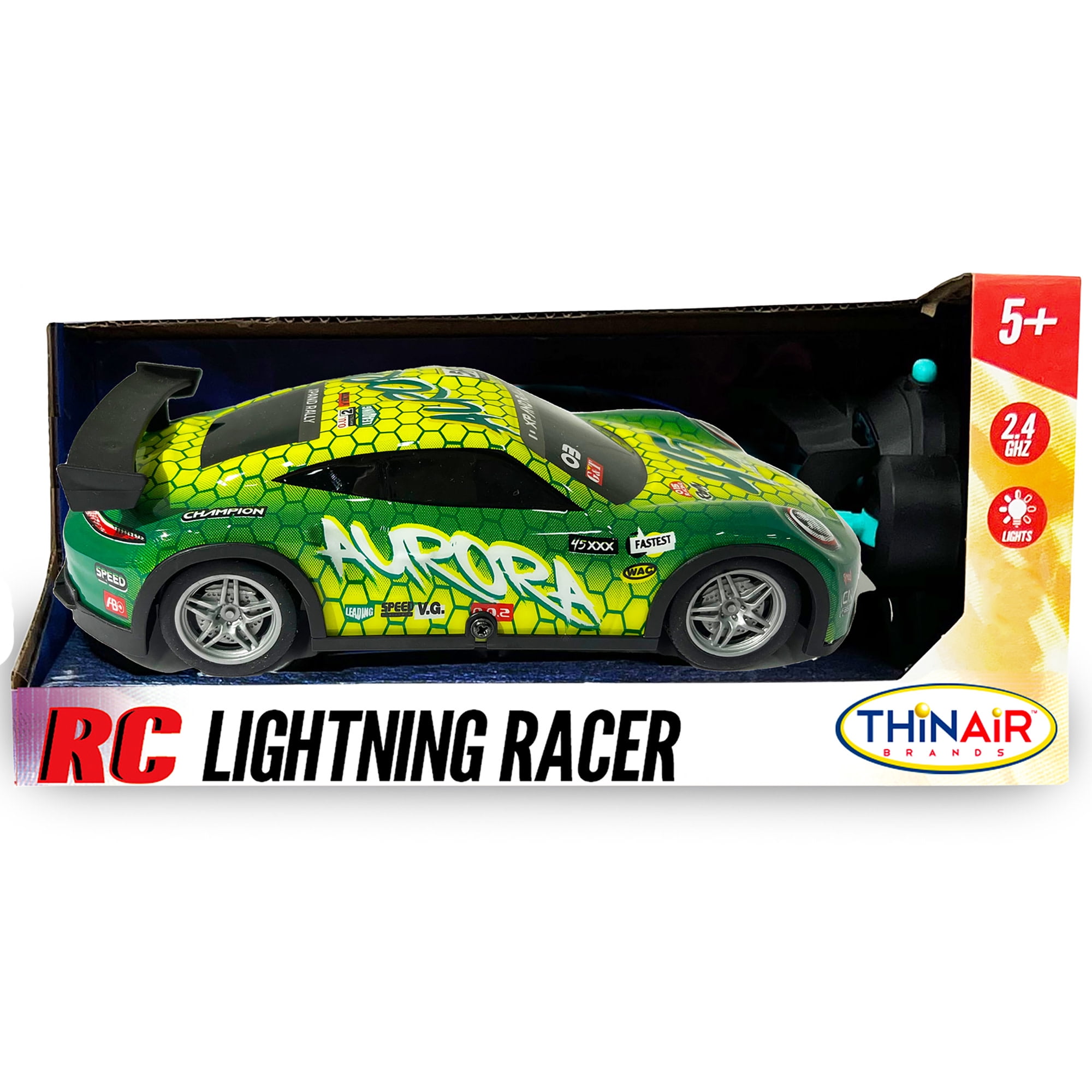 Hyper Drive: RC Lightning Racer - Green & Yellow - Light-Up Remote Control Car, High-Speed Play Vehicle, LED Lights, 2.4 GHz, 1:40 Scale, Kids 5+