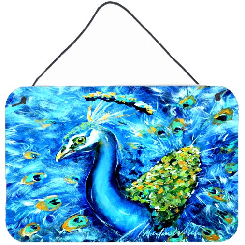 Carolines Treasures MW1166DS812 Peacock Straight Up in Blue Wall or Door Hanging Prints  8x12 multicolor