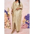 thumbnail image 4 of Gold Floral Jacquard Maxi Tunic Dress With Batwing Sleeves, Front Split, Notched V-Neck, Ornamental Buttons, 4 of 7