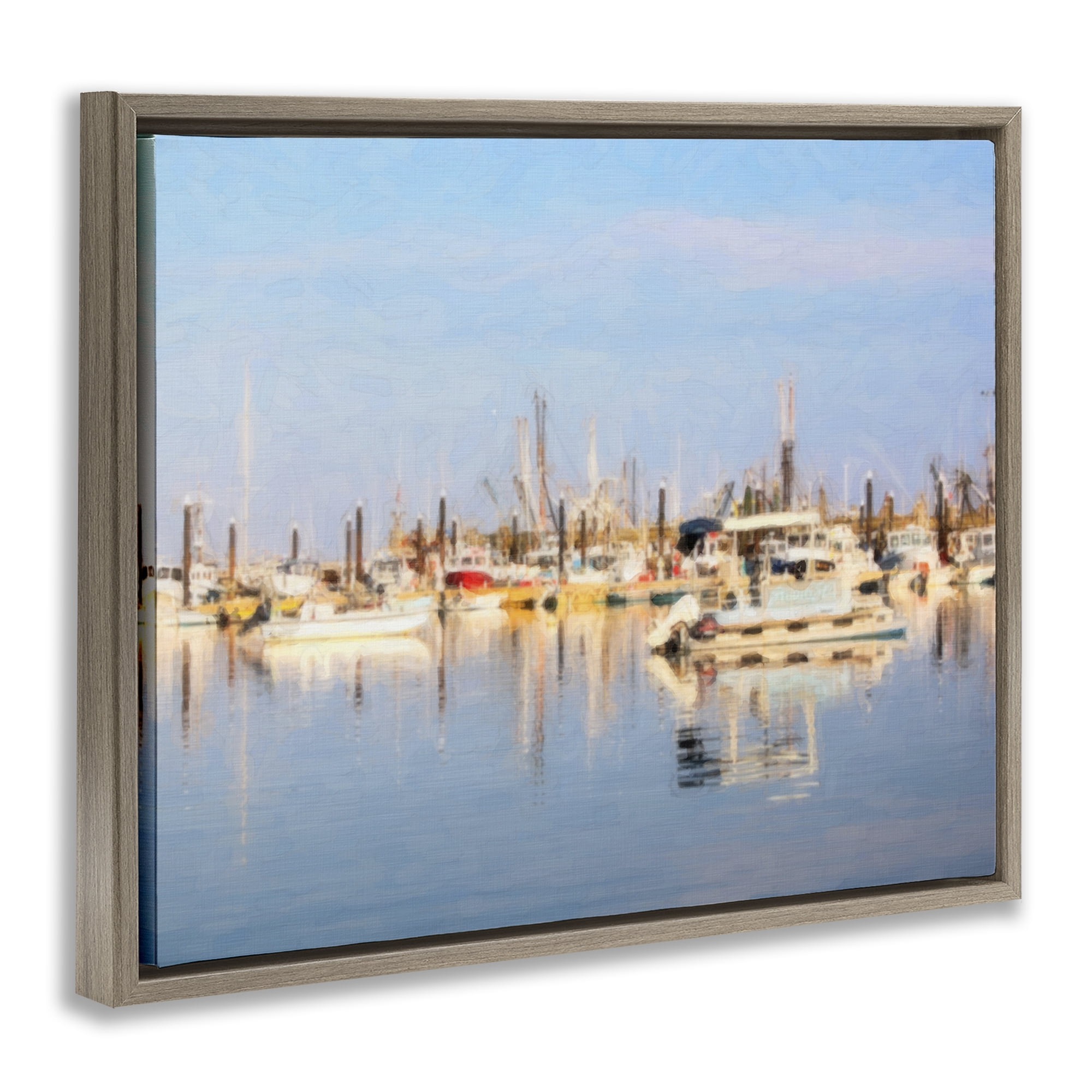 Stupell Industries Blurred Abstract Boat Marina Transportation Painting Brown Floater Framed Canvas Art Print Wall Art, 21 x 17
