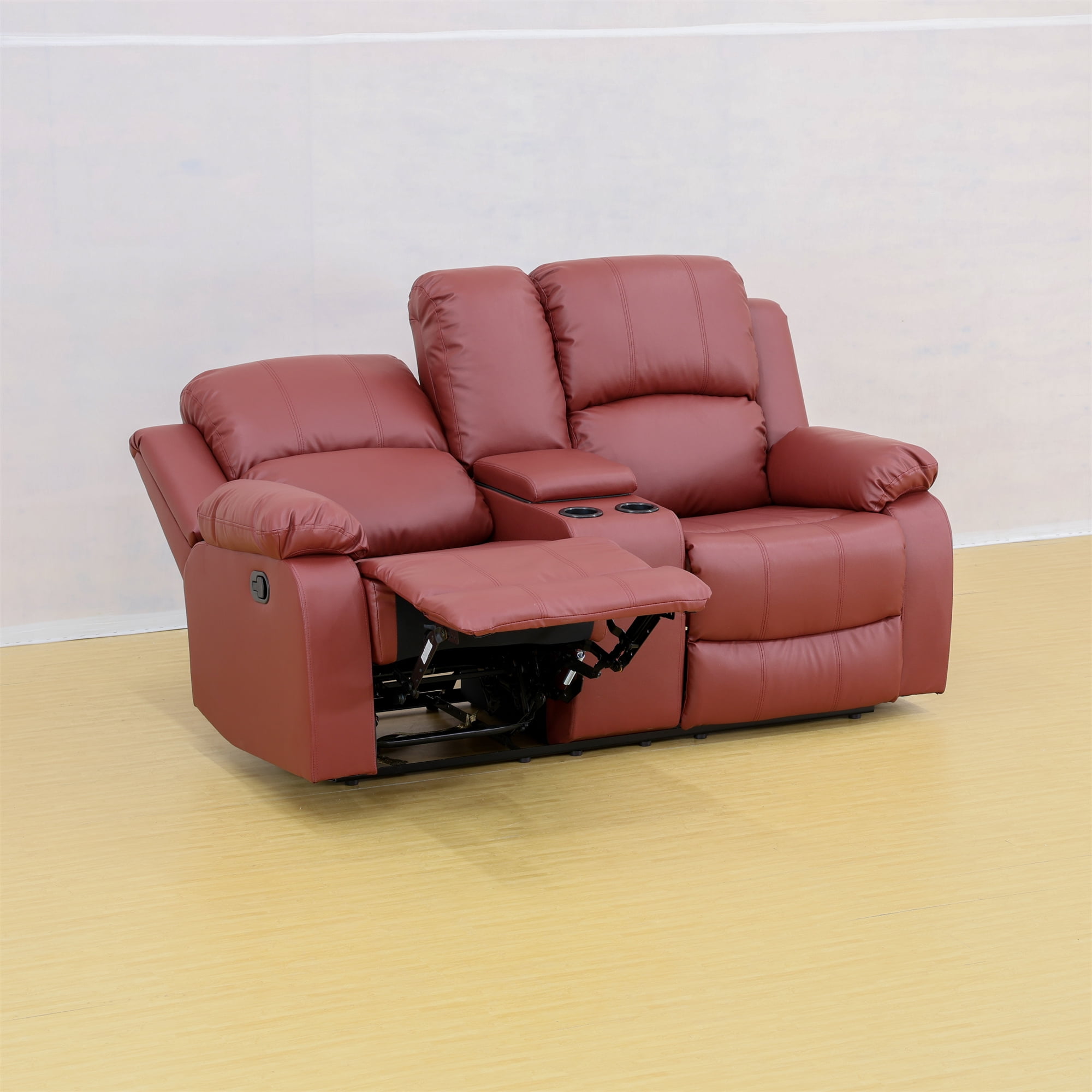 Aukfa Double Manual Recliner Chair, Overstuffed Loveseat with Cupholder for Living Room, Red