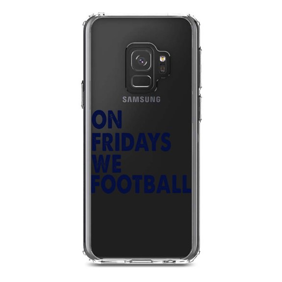 DistinctInk Clear Shockproof Hybrid Case for Samsung Galaxy S9 (5.8" Screen) - TPU Bumper Acrylic Back Tempered Glass Screen Protector - On Fridays We Football