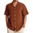thumbnail image 2 of Huresd Men's Wrinkle Free Untucked Cuban Shirt Business Casual Button Down Tops Short Sleeve Solid Color Shirt Brown 5XL, 2 of 5