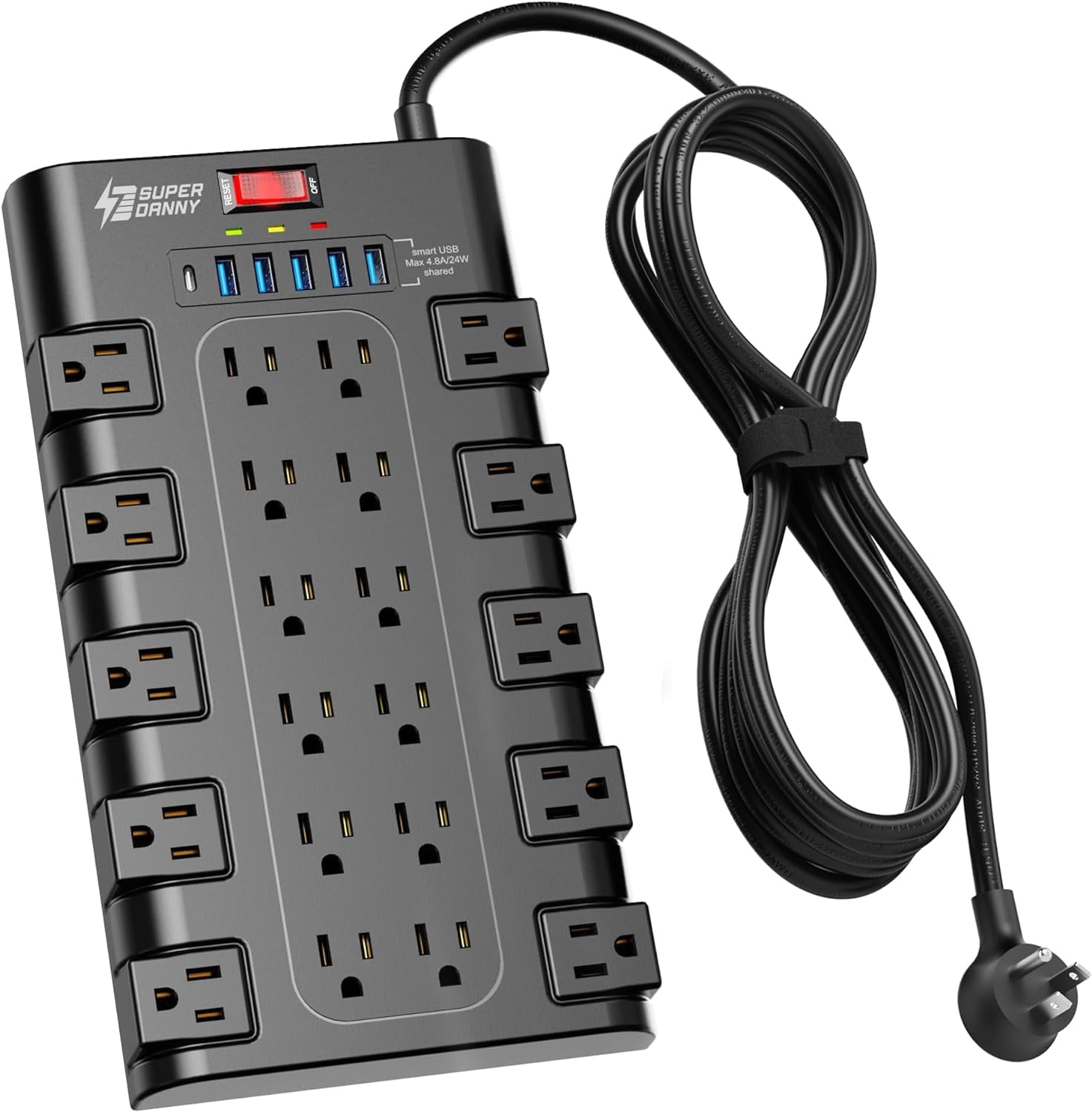 REJODA-Surge Protector Power Bar with 6 USB Charging Ports, Mountable ...