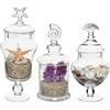 Clear Glass Jars With Lid, Decorative Seashell Design Bathroom Canister, Footed Candy Buffet Containers, Set Of 3