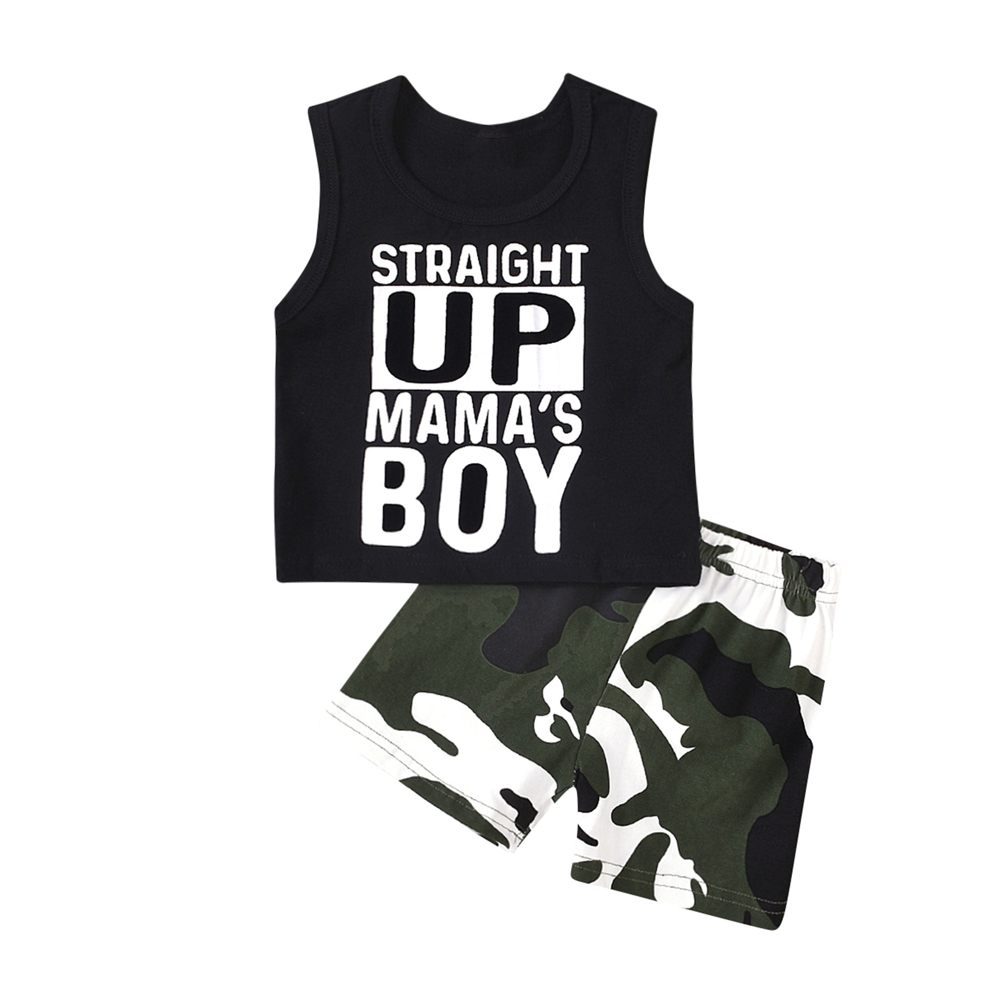 Kids Summer Pants Boys Set Sleeveless Printed Top Vest Camouflage Overall Bottom