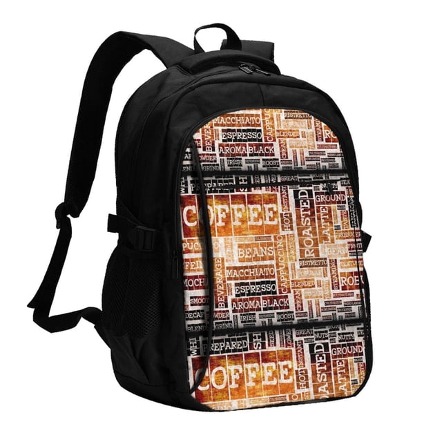 Disketp Hand Drawn Vintage Coffee Mochila de Viaje Estampada para Laptop con Puerto de Carga USB, Mochila Impermeable para Computadora – Regalo para Hombres y Mujeres