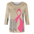 thumbnail image 3 of Women Breast Cancer Survivor Warrior T-Shirt 3/4 Sleeve Crew Neck Shirts Pink Ribbon Print Tackle Lightweight Blouses, 3 of 4