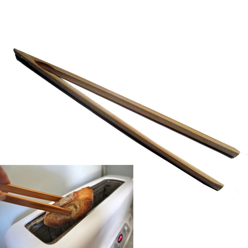 12" Bamboo Wood Toast Tong Wooden Toaster Safe Bacon Bagel Kitchen