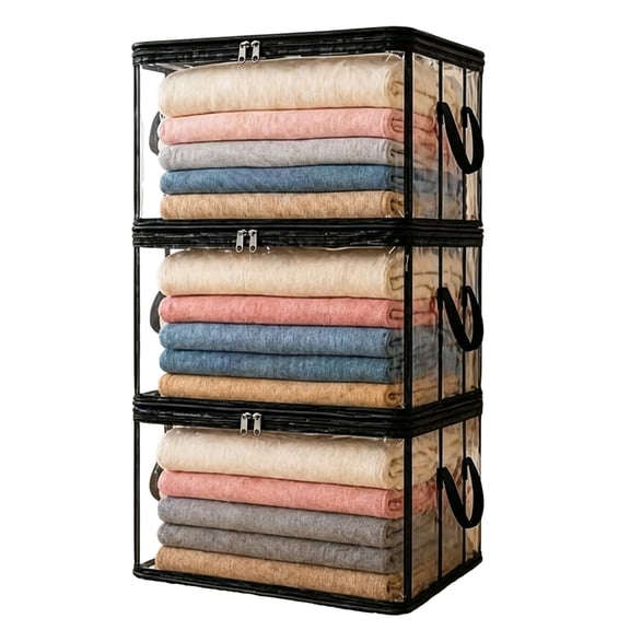 Large Heavy-Duty Thick Plastic Clear Storage Bag for Clothes, Moving with Zipper Tote Bins Lids Packing Boxes College Extra Containers Dorm Organizers Handles Cubes Closet Guardar Supplies